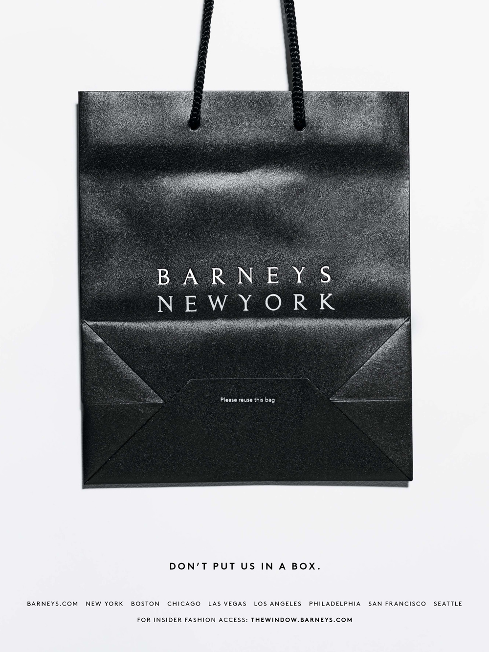 THE BARNEYS BAG DON'T PUT US IN A BOX